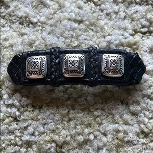 Black Leather hair barrette with Silver Accents